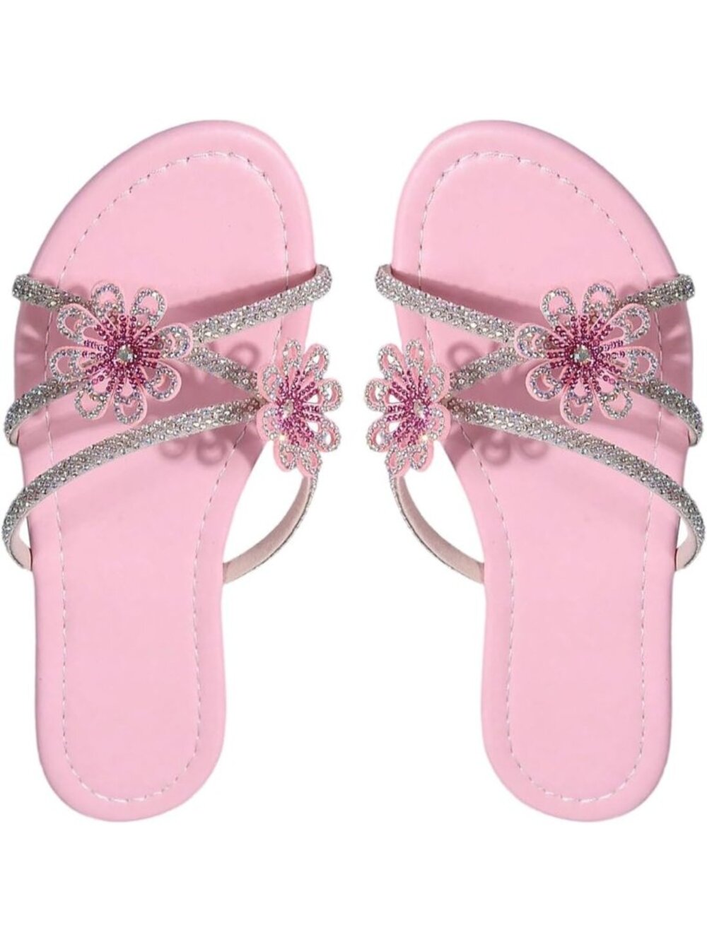 Women's Light Pink Flat Loafers Sparkly Butterfly Strappy Open Toe Elegant Slide